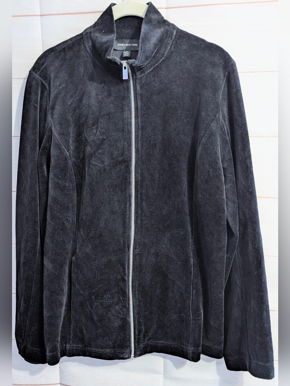Jones New York Black Velvet-Look Zip Jacket Size Large